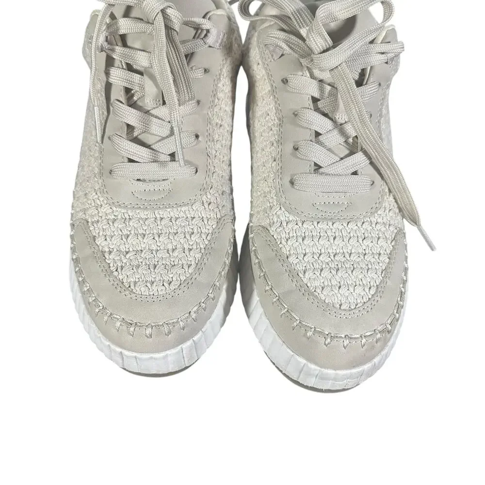 Dolce Vita Women’s Beige Woven Platform Sneakers 8.5 Casual Lace-Up Shoes
